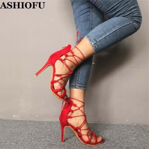 ASHIOFU Handmade Real Photos Women High Heel Sandals Cross-straps Party Prom Summer Shoes Daily Wear Evening Fashion Sandals