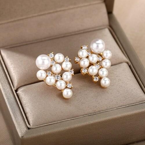 Vintage Imitation Pearl Stud Earrings For Women Korean Statement Earrings 2021 Trend Wedding Band Jewelry Gift bijoux femme
