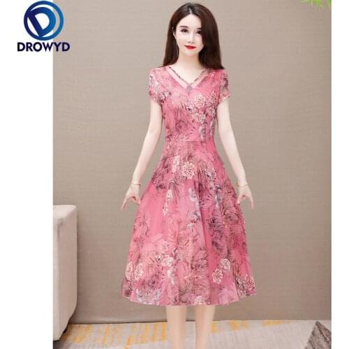 Summer 2021 Print Floral Long Beach Dress Women Sundress Sexy V-neck Loose Elegant Vintage Pink Dresses Bodycon Party Vestidos