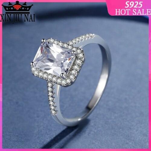 Hot Sale Womens Fashion Jewelry 925 Silver Princess Cut White 5A Cubic Zirconia Promise Wedding Crown Bridal Ring Gift