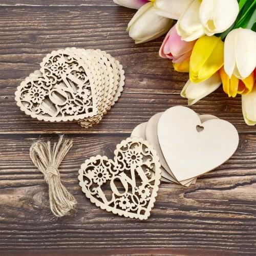 10pcs Wooden Heart Slices Wood Heart Embellishments for Wedding Crafts Art Making