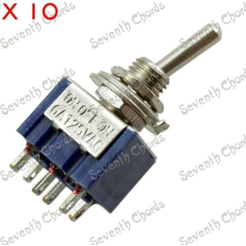 10 Pcs Electric Guitar Bass 3 Way Mini Toggle Switch Selector Switches 6 Pin ON-OFF-ON 6A 125VAC
