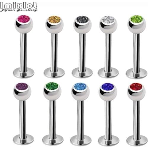 10pcs/lot Surgical Steel Ear Cartilage Tragus Helix Piercing Crystal Ball 16G Bar Lip Labret Ring Barbell Piercing Body Jewelry