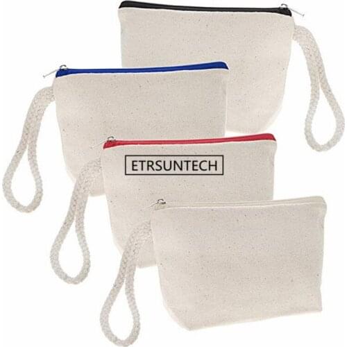 120pcs/lot High quality blank canvas zipper pouches cotton cosmetic Bags makeup bags Mobile phone bag With Rope