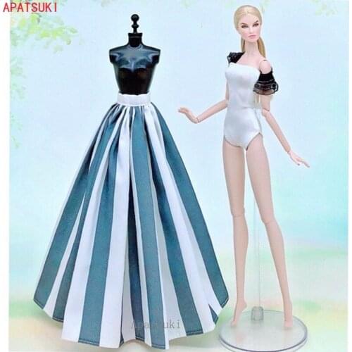 2pcs/set White Swimwear Underwear Set For Barbie Doll Clothes Monokini Swimsuit & Striped Skirt Dress 1/6 Dolls Accessories Toys