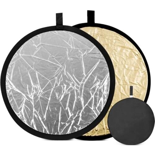 AMBITFUL 60 Cm 2 In 1 Gold and Silver Foldable Light Circular Photographic Reflector Fill Light Plate, Foldable Soft Light Plate