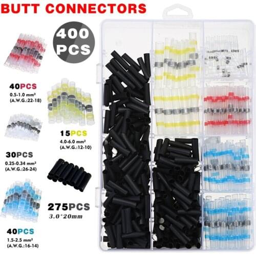 400Pcs New Durable Solder Connector Electrical Docking Crimp Terminals Connector Butt Shrink Connector Kit For Electricians
