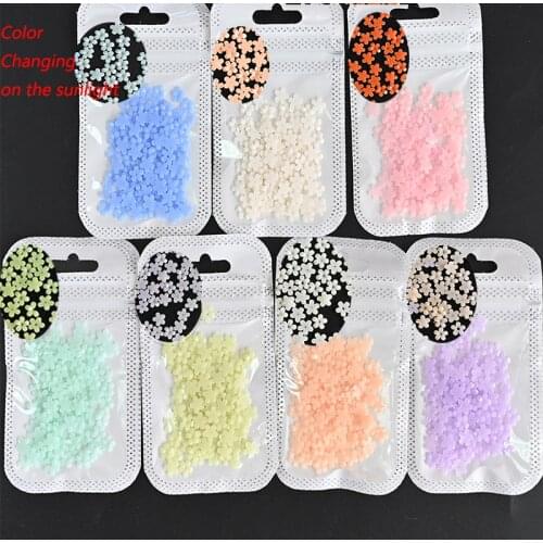 500pcs/Bag Small Photosensitive Flowers Nail Charms 3D Flower Colors Change Under Light Nail Art DIY Jewelry Charms#3.5MM