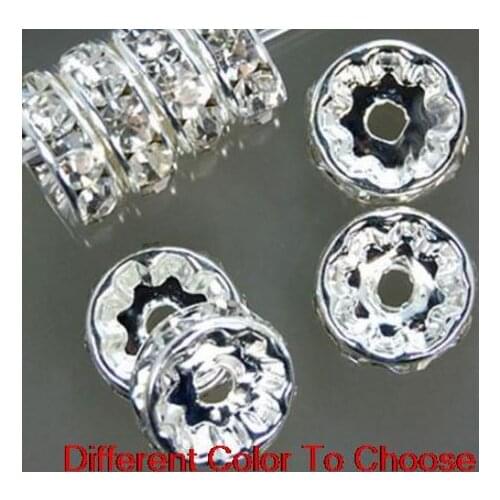 6mm 8mm 10mm 12mm 100pcs/lot white Clear Czech glass Crystal Spacer Beads round Metal silver Plated Rhinestone DIY making i5433