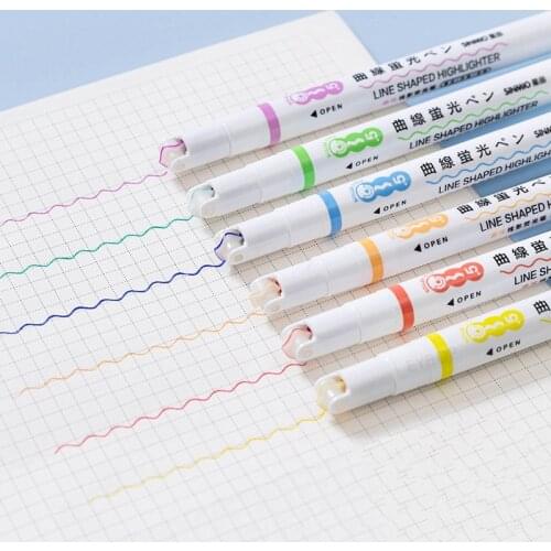 6pcs Kawaii Line Shaped Highlighter Pen Multi Color Roller Tip Curve Liner Marker Pen Highlighter School student Stationery