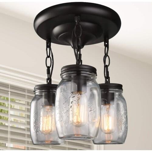 American country industrial 3 glass jar chandelier lights kitchen dining room living room study shop lamp