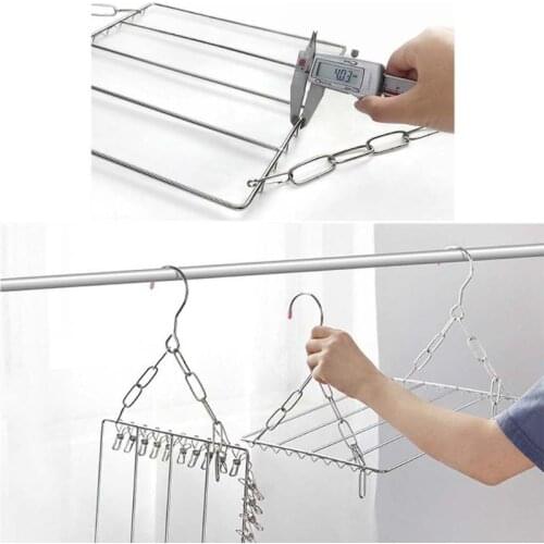 Balcony Folding Shoe Drying Rack Clothes Airer Stainless Steel Laundry Hook Clip D0AD
