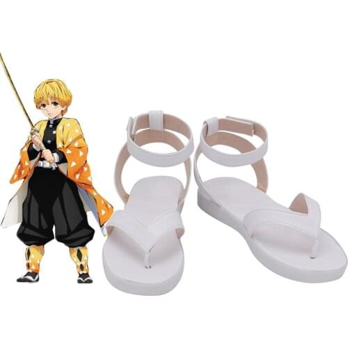 Demon Slayer Kimetsu no Yaiba Zenitsu Agatsuma Cosplay Shoes White Sandals Custom Made Any Size
