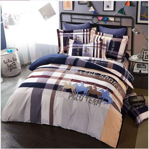 White Blue 100% Cotton Sanding Stripes Plaid Printed Bedding Set kid adults Bed Sheet set Duvet Cover Pillowcase Queen King 4pcs