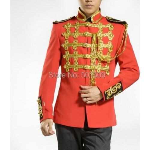 Free shipping red medieval jacket vintage stage performance embroidery golden applique jacket/general/ william prince costume