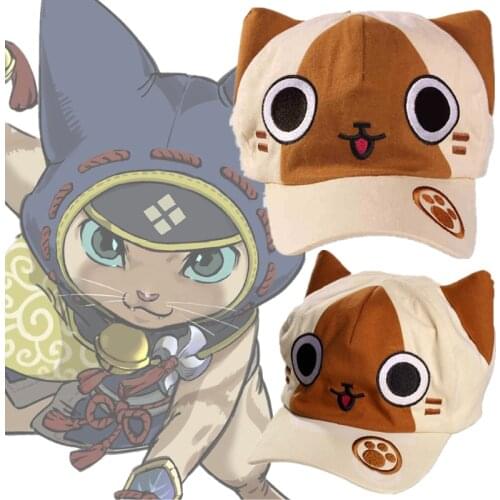 Anime Monster Hunter Airou Cosplay Hat Cotton Blend Embroidery Baseball Cap Adjustable Prop