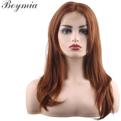 Boymia Ladies Front Lace Wig Fiber Long Straight Hair Wig Synthetic Hair