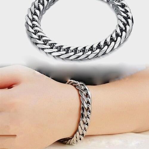Bracelet for Men Women Curb Cuban Link Chain Engraving Stainless Steel Casual Bangle