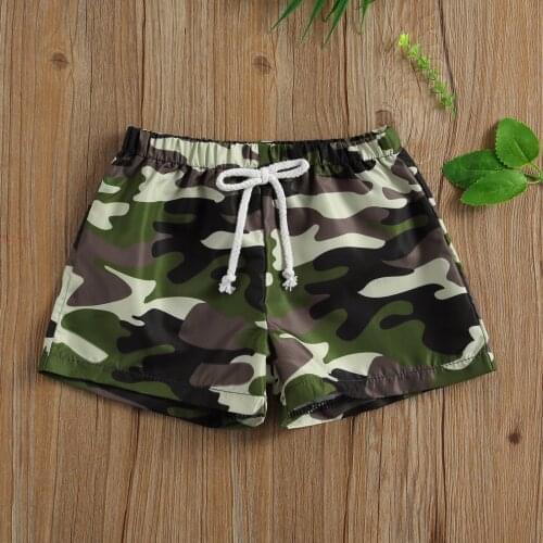 Children Kids Baby Boys Beach Shorts, Camouflage Palm Tree Printing Elastic Force Lace Up Waist Bottoms Trousers 1-5T