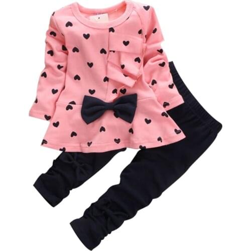 2020 New Fashion Girls Clothing Sets Cotton Children Bow Dress Tops Leggings Kids Round Neck Polka Dot Suits Baby Casual Outfit