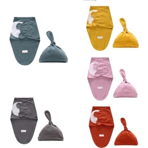 Baby Sleeping Bag Newborn Swaddle Wrap+Hat Infant Cotton Receiving Blanket 2pcs sets For 0-6M