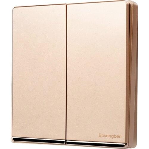 Home switch push button light switch wall champagne gold Luxury large panel 2 Gang 3 Way Switch AC 110-250V J3-2K3