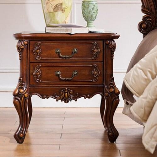 European Style Bedroom Retro Solid Wood Bedside Table American Drawer Type Simple Bedside Locker