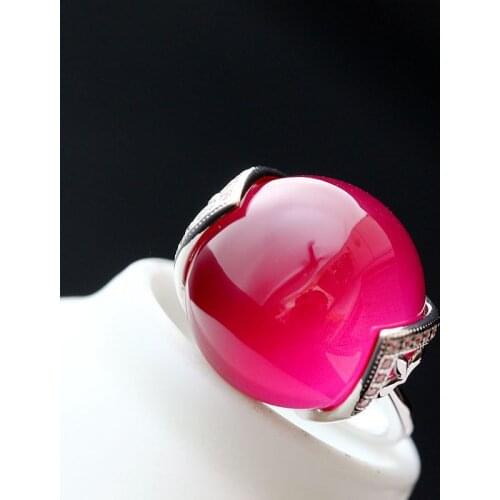 925 Sterling Silver Genuine red corundum women Stylish Silver ring finger ring