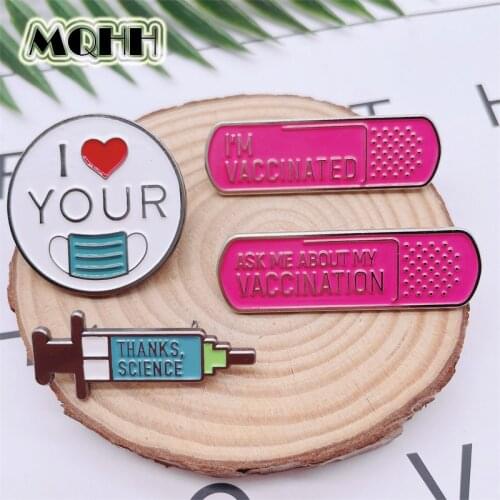 Creative Fun Round Heart Mask Enamel Pins Syringe Geometric Letter Brooch Alloy Badge Personality Accessories Jewelry Gifts