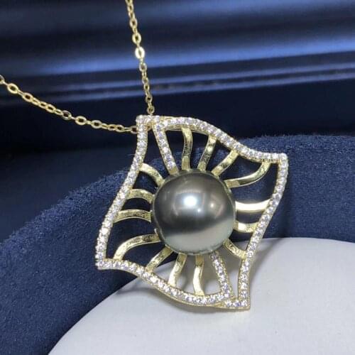 D326 Pearl Pendant Fine Jewelry 925 Sterling Silver Natural 10-11mm Ocean Sea Tahiti Black Pearl Pendant Neckalces for Women