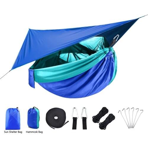 Lightweight Portable Camping Hammock and Tent Awning Rain Fly Tarp Waterproof Mosquito Net Hammock Canopy 210T Nylon Hammocks