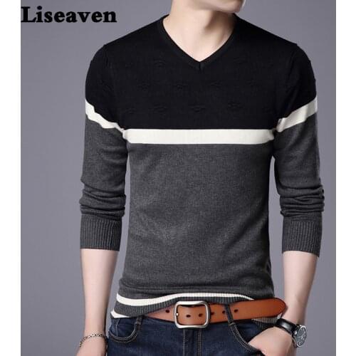 Liseaven Men Pullover Sweater V Neck Casual Slim Fit Sweaters Long Sleeve Pullover Tops