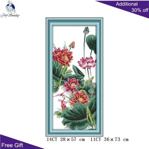 Joy Sunday Lotuses H603 Cross Stitch 14CT 11CT Counted and Stamped Home Decoration The Lotuses Cross Stitch kits