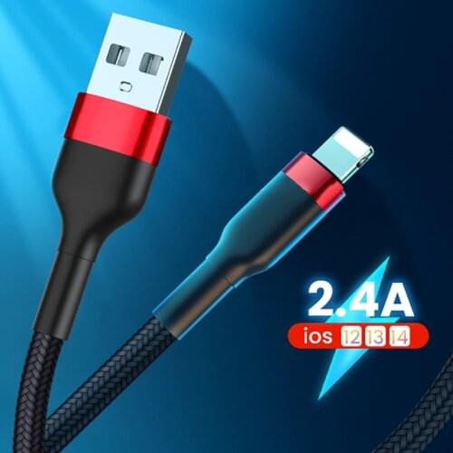 0.3/1/2m Nylon USB Data Cable USB A To 8 Pin Kable For iPhone Charger 2.4A Fast Charging Cord For iPhone 12 11 Pro