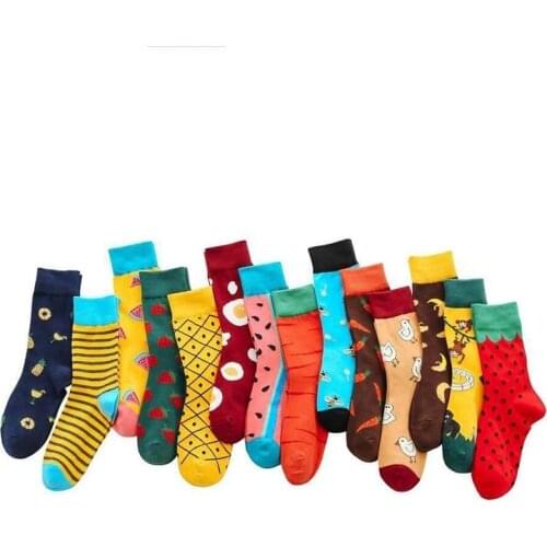 Woman socks kawaii cartoon pattern carrot watermelon chick bee pineapple strawberry monkey banana street hip hop style AB socks