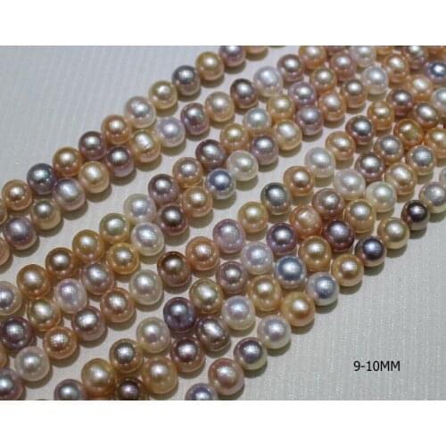 Wholesale Real Pearl Bead 9-10mm 15'' Colorful Natural Freshwater Pearl Loose Bead Free Shipping Handmade Gift