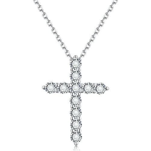 BOEYCJR 925 Silver D color 0.66ct 2.5mm Moissanite VVS1 Cross Pendant Necklace for Women or Men