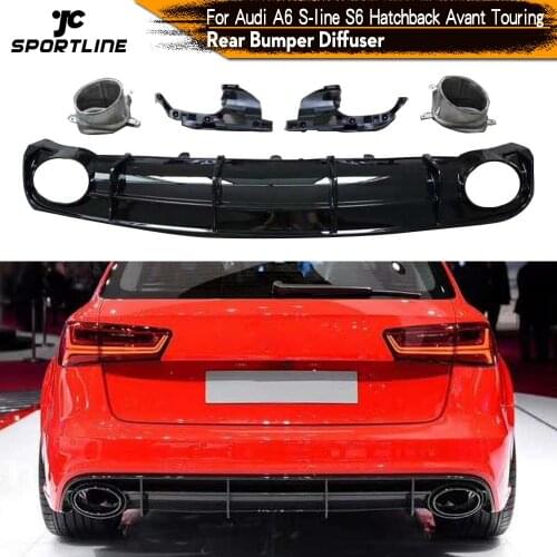 PP Car Rear Bumper Diffuser Lip Spoiler for Audi A6 S-line S6 Hatchback Avant Touring 2015 - 2018 Not for RS6 Bumper Guard