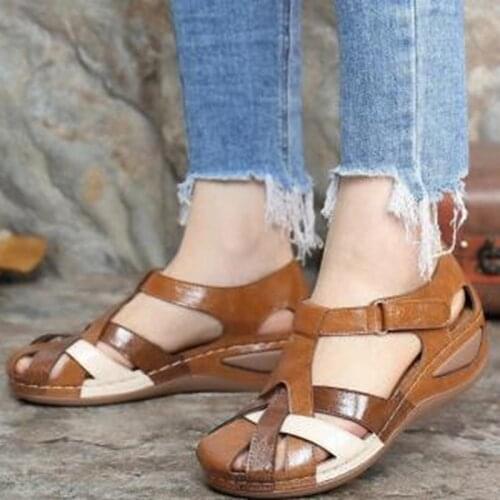 Fashion Women Hook- Loop Wedge Hollow Flat Slipper Sandals Beach Casual Shoes 2020 Cross Hollow Round Toe Wedges Sandals