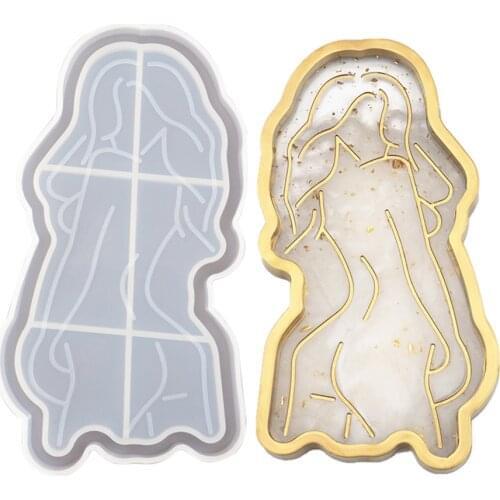 Tray DIY Epoxy Crystal Resin Silicone Mold Girl Long Hair Lady Women Model Body Shape Mould Abstract Plate Mirror Free Shipping