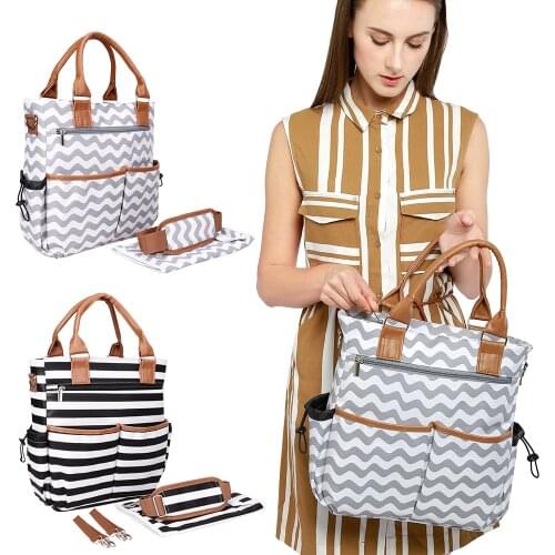 Women Bag Sets 4pcs Striped Shoulder Bags Nursing Bag for Baby Care Stroller Straps Oxford Nursing Diaper Bag Large Tote