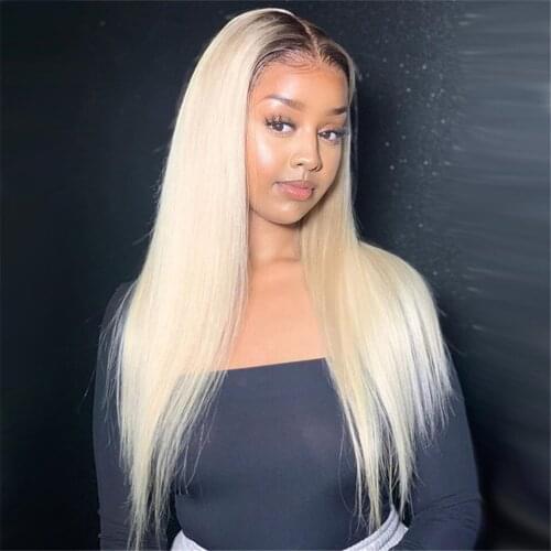 Blonde Roots Ombre 613 Smooth Hair Free Part Fashion Synthetic Lace Front Wig Heat Resistant With Natural Hairline For Female