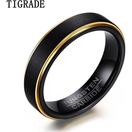 Tigrade Black Tungsten Ring Men Brushed With Gold Color Edge Carbide Engagement Rings Jewelry Matte Unisex Wedding Anillos Band