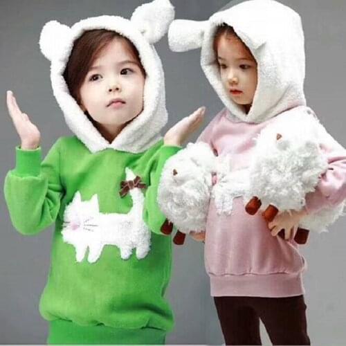 Girl Sweatshirts Fleece Lined Hoodie with Cat Applique Spring Autumn Kids Hoodies For Girls Cute Baby Girl Jacket Outwear