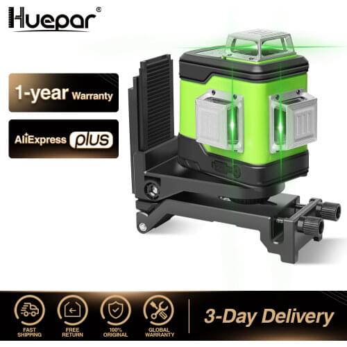 Huepar 3D Cross Line Self-Leveling Laser Level 3x360 Green Beam Three-Plane Leveling & Alignment Laser Tool with Li-ion Battery
