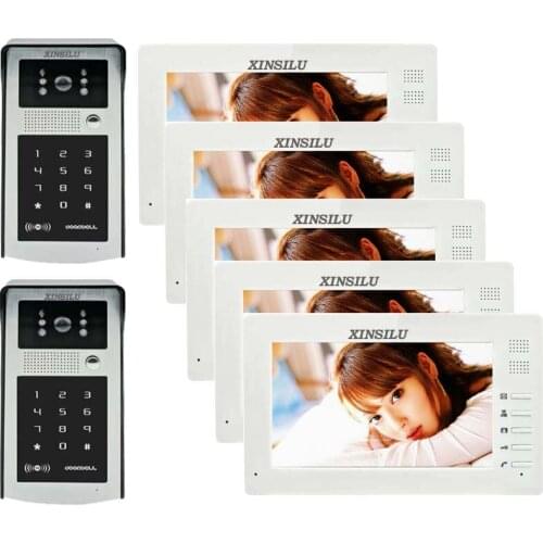XINSILU New Wired 7 inch Video Door Phone Intercom Entry System 5 Monitors + 2 RFID Camera Home security intercom doorbell
