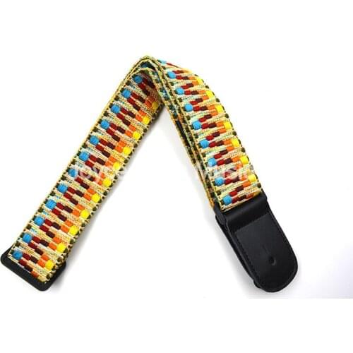 Niko Vintage Stripe Ukulele Guitar Strap Woven Embroidery Fabrics Leather Ends Strap Free Shipping