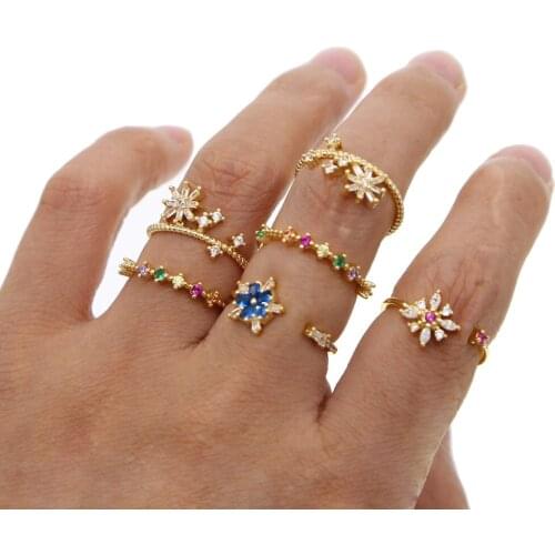 Top quality Valentines romantic shiny colorful tiny CZ crystal finger rings for cute girls women delicate fashion simple Jewelry