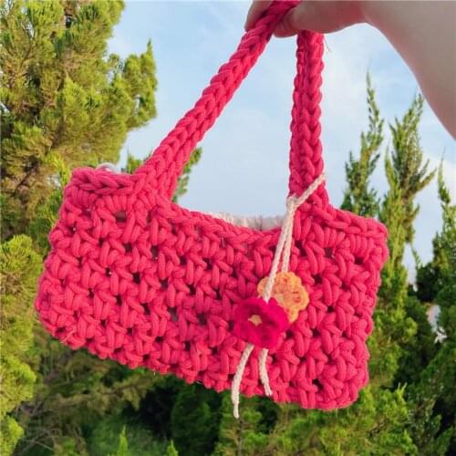 Candy Hollow Woven Handbags for Women Flower Crochet Hand-woven Ladies Shoulder Bag Floral Casual Weekender Knitted Purses 2021