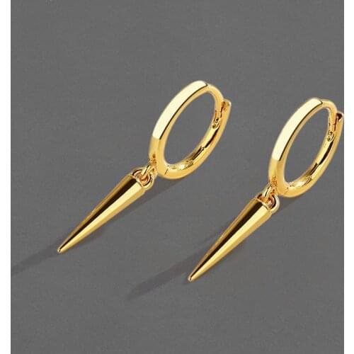 Binmonray 925 Sterling Silver Hanging Metal Rivet Cone Pendant Hoops Earrings Fashion Women Punk Cool Party Accessories Jewelry